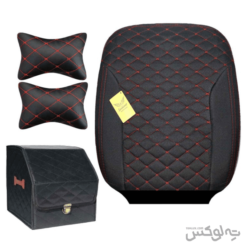 روکش صندلی پراید صبا پارچه ای برند سوشیانت مدل آبشار به همراه پشت گردنی و جعبه نظم دهنده