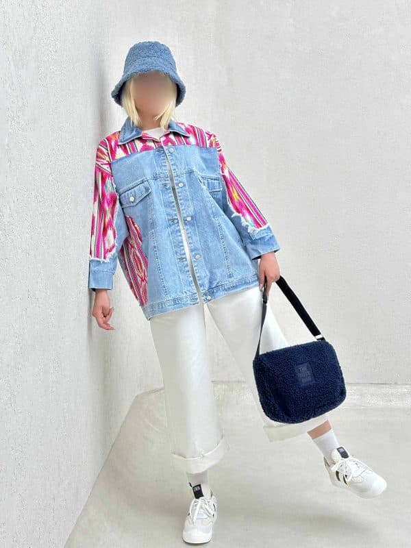 کت جین بلند تکه دوزی