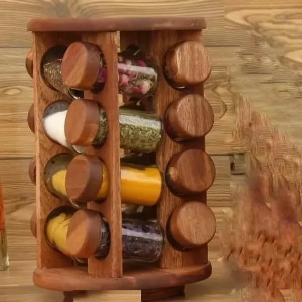 جا ادویه ایستاده گرد گردان 16 تایی چوب رنگ تیره ( چوب آکاسیا) کد 991610 لوناوود