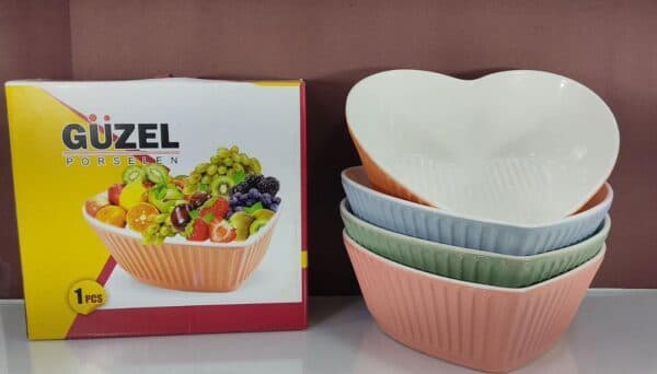 کاسه سالاد خوری سرامیکی قلبی سایز بزرگ رنگی پاستیلی(1 عددی)گوزل GUZEL