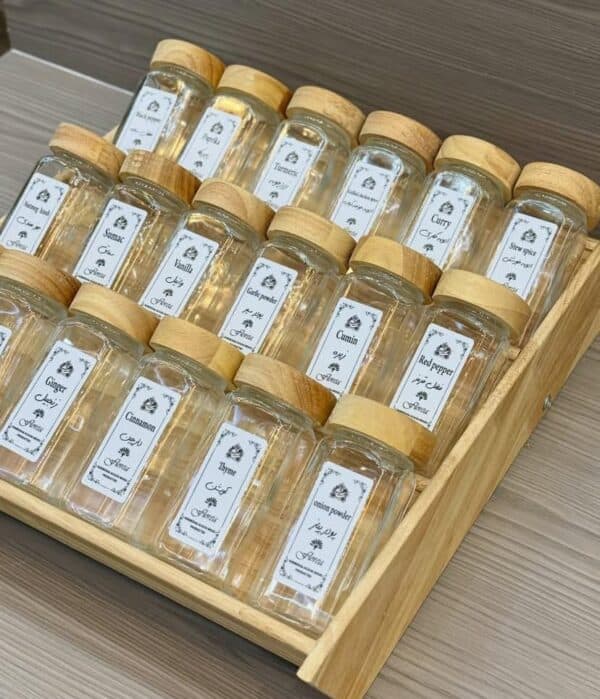 سرویس جا ادویه چوبی 18 تایی استنددار آوین گلس 2حالته (تهران(پیک)-شهرستان(تیپاکس))