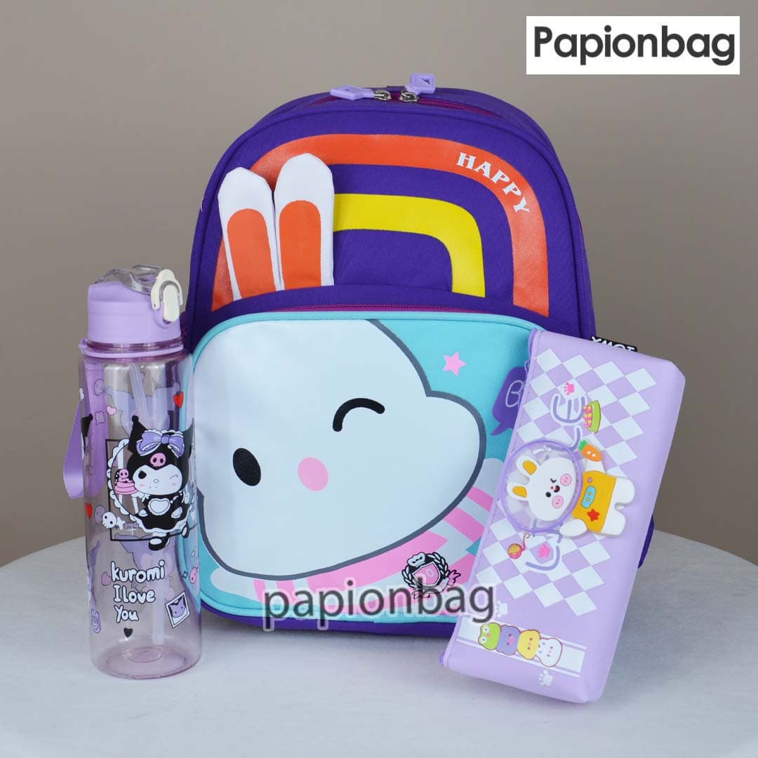 ست دخترانه طرح خرگوش کیف مدرسه، جامدادی و قمقمه کد1080