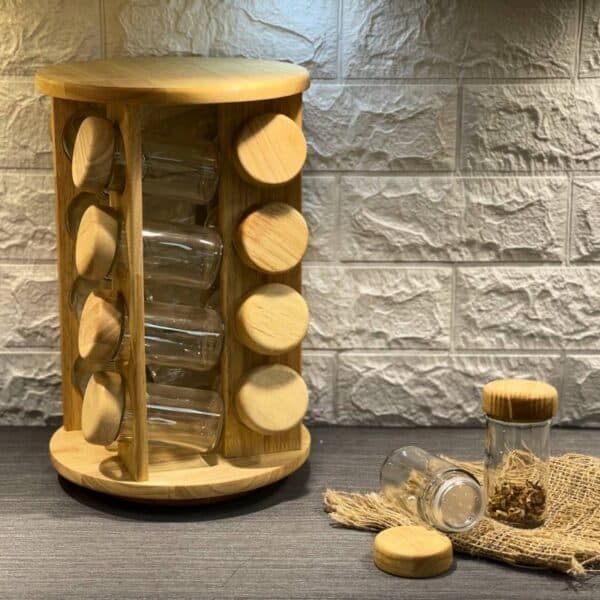 جا ادویه 16 تایی گرد پایه گردان چوب رابروود لوناوود