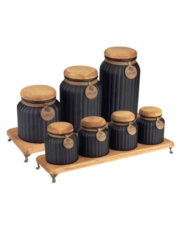 ست پاسماوری و ادویه 7 پارچه درب چوبی گلس کالر رنگ مشکی (شهرستان(تیپاکس)و پیک(تهران))