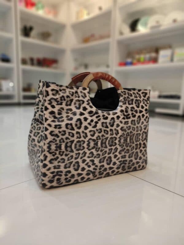 ساک (سبد) پیک نیک و خرید برزنتی دسته دار طرح پلنگی