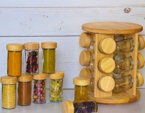 جا ادویه 12 تایی گرد پایه گردان چوب رابروود لوناوود