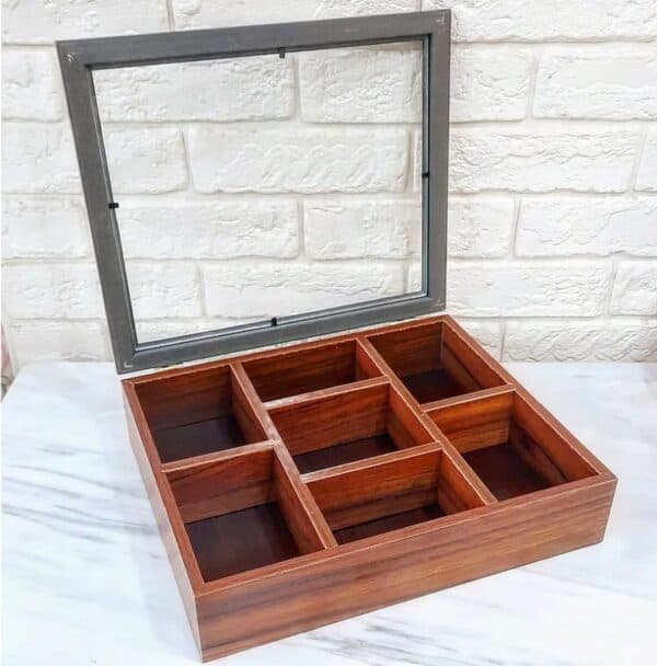 جعبه تی بگ(تی باکس)چوبی 7خانه مستطیل قهوه ای22007