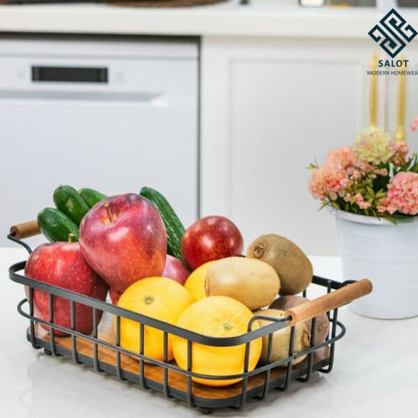 سبد میوه مستطیل چوب فلز سالوت کد 1029
