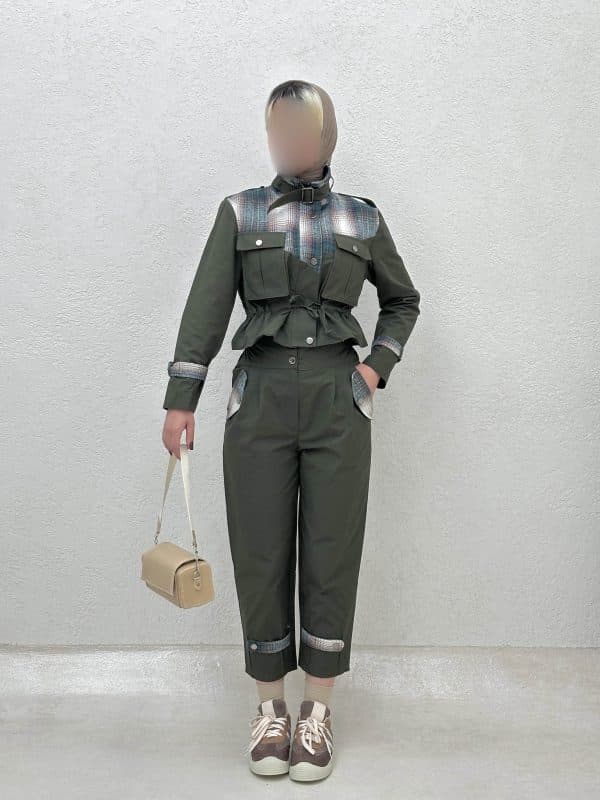 ست کت کراپ و شلوار چهارخونه