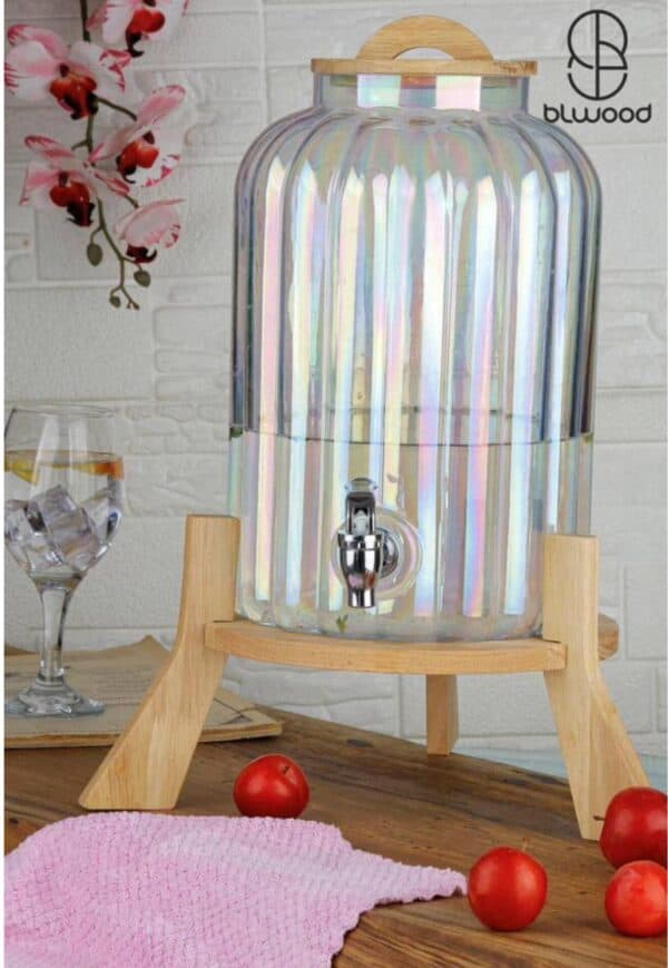 کلمن شیشه ای شیاردار هفت رنگ درب و پایه چوبی BLWOOD کد3301(ارسال با پیک فقط برای تهران و کرج)