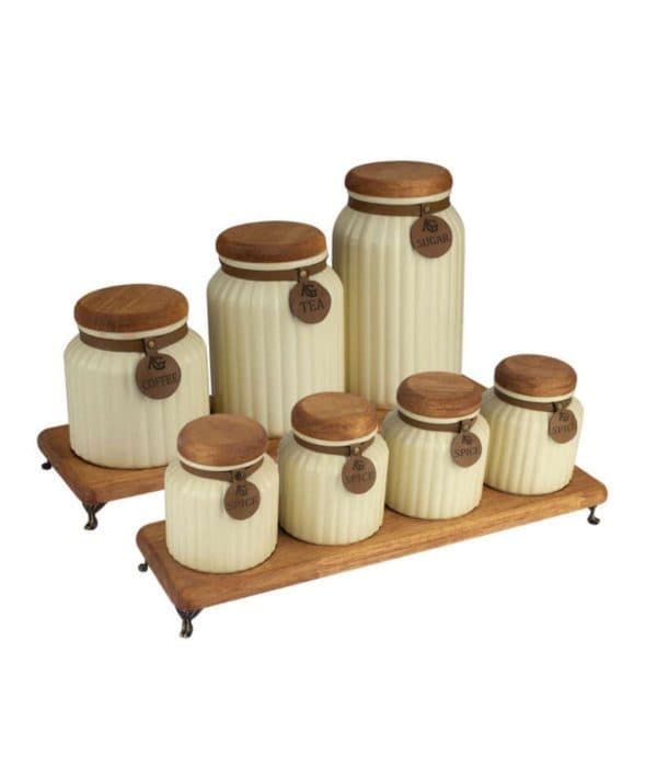 ست پاسماوری و ادویه 7 پارچه درب چوبی گلس کالر رنگ کرم (شهرستان(تیپاکس)و پیک(تهران))