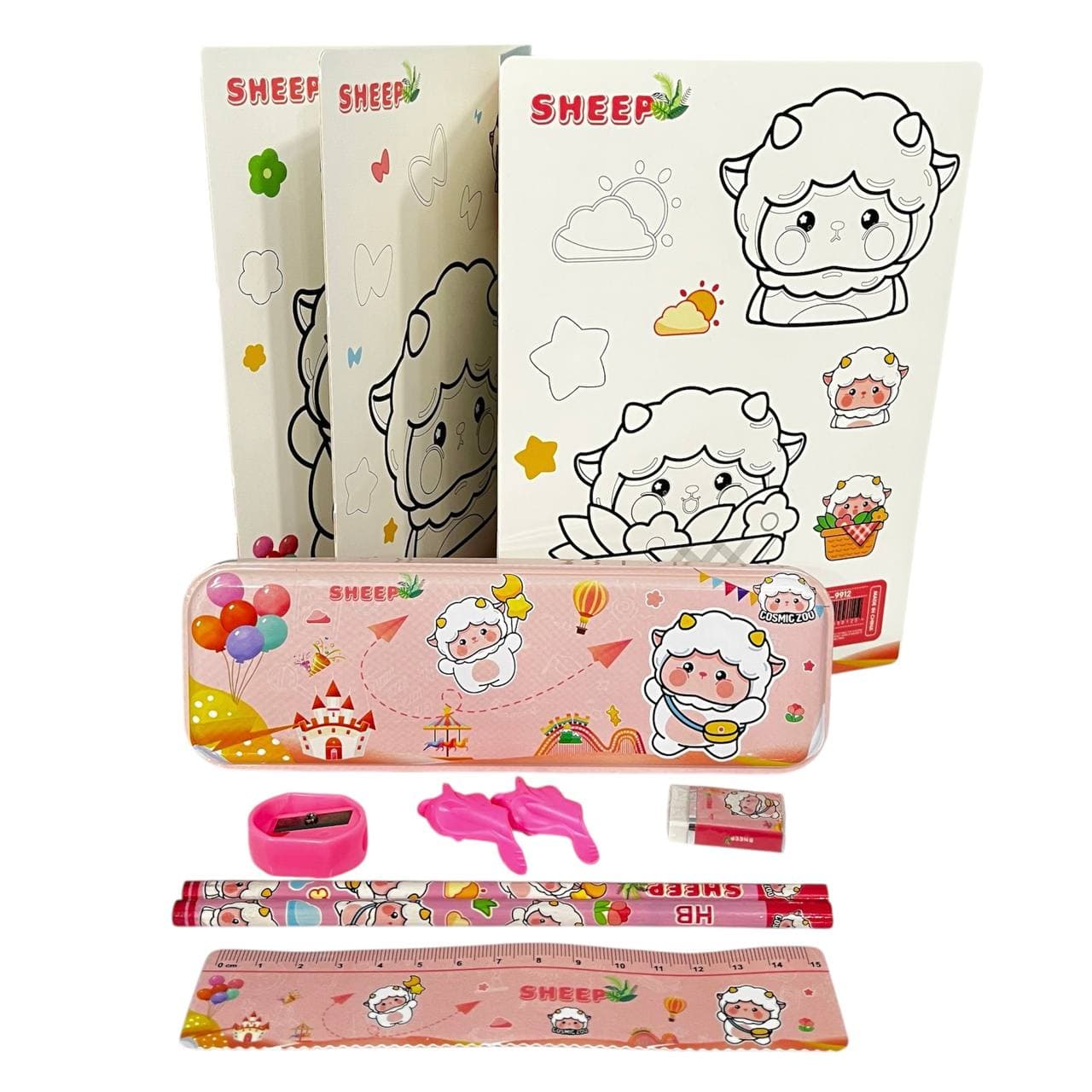 پک لوازم تحریر ۹ تیکه طرح ببعی صورتی