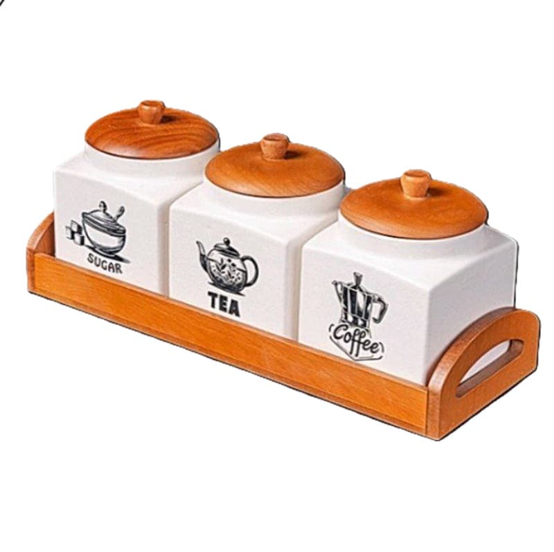 جا ادویه سه تایی چوب سرامیک مدل استار