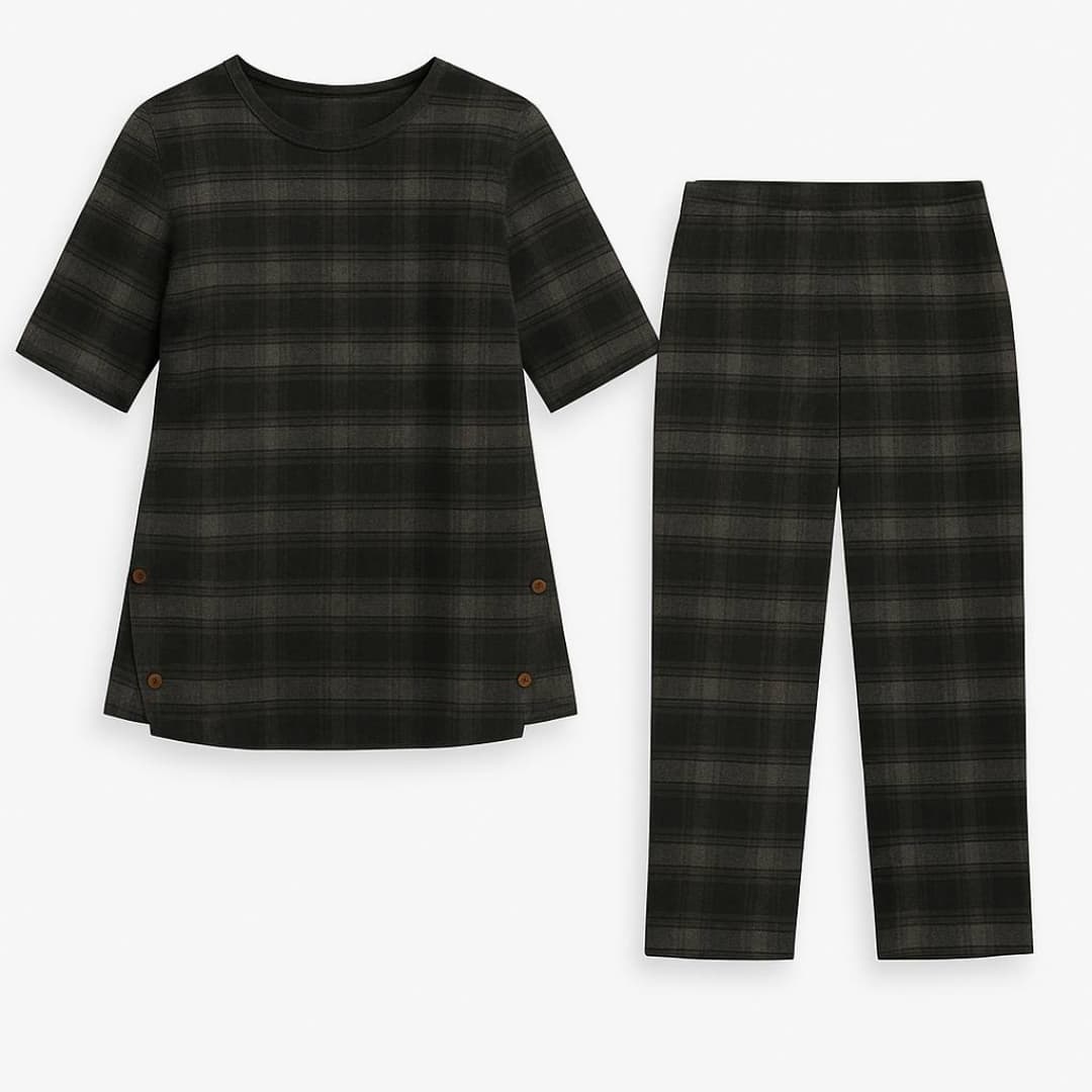 ست شومیز شلوارک دکمه چوبی نساجی کد 8745