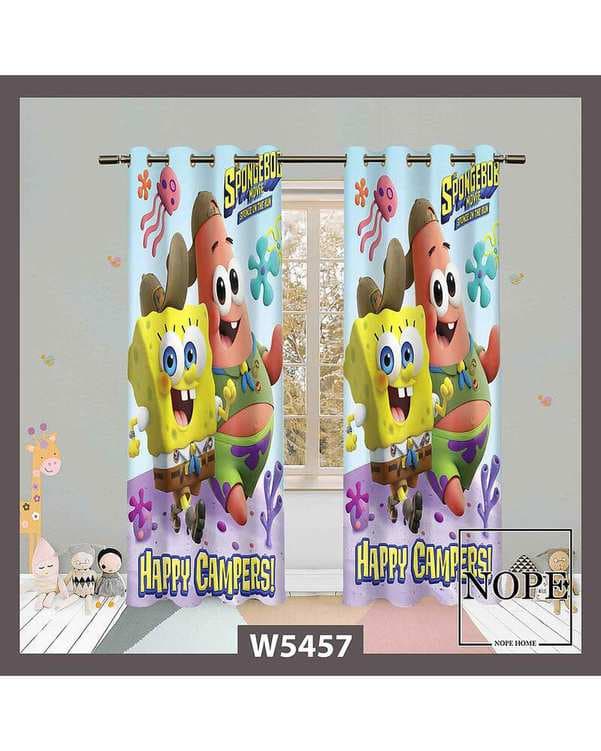 پرده کودک مخمل نوپه هوم Nopehome مدل پانچی طرح باب اسفنجی و پاتریک کد W5457