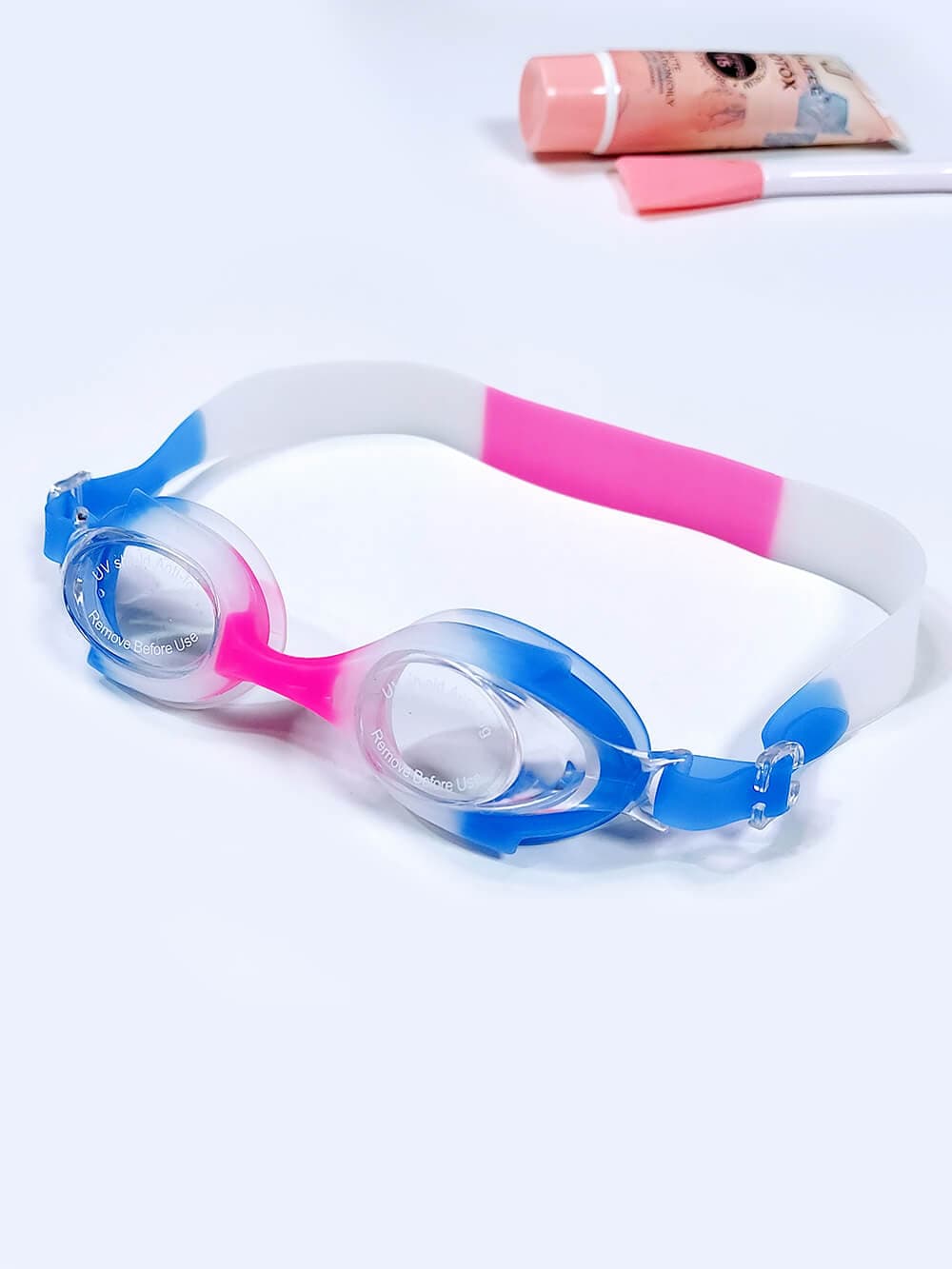 عینک استخر شنا کودک به رنگ های آبی ، صورتی و سفید رنگ دخترانه و پسرانه