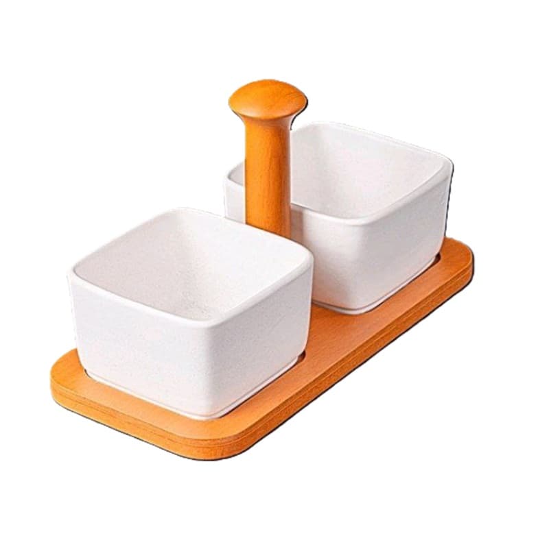 اردورخوری دوتایی مربع چوب سرامیک دسته دار