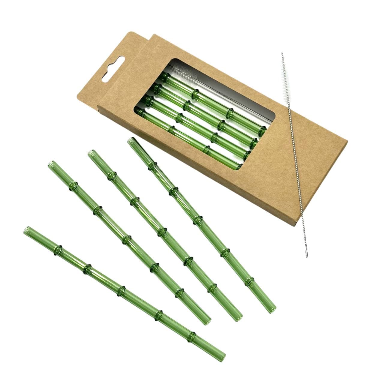 ست ۴ عددی نی شیشه ای طرح بامبو به همراه فرچه