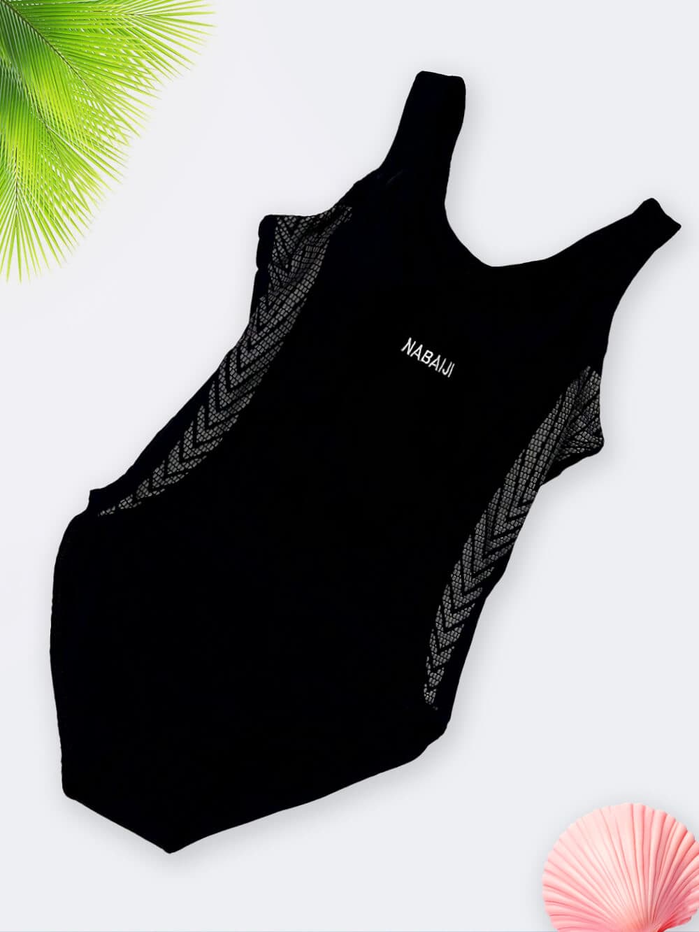 مایو اسلیپ زنانه اعلا مشکی با خطوط طوسی در کناره برند نابایجی ( Nabaiji ) کاپدار