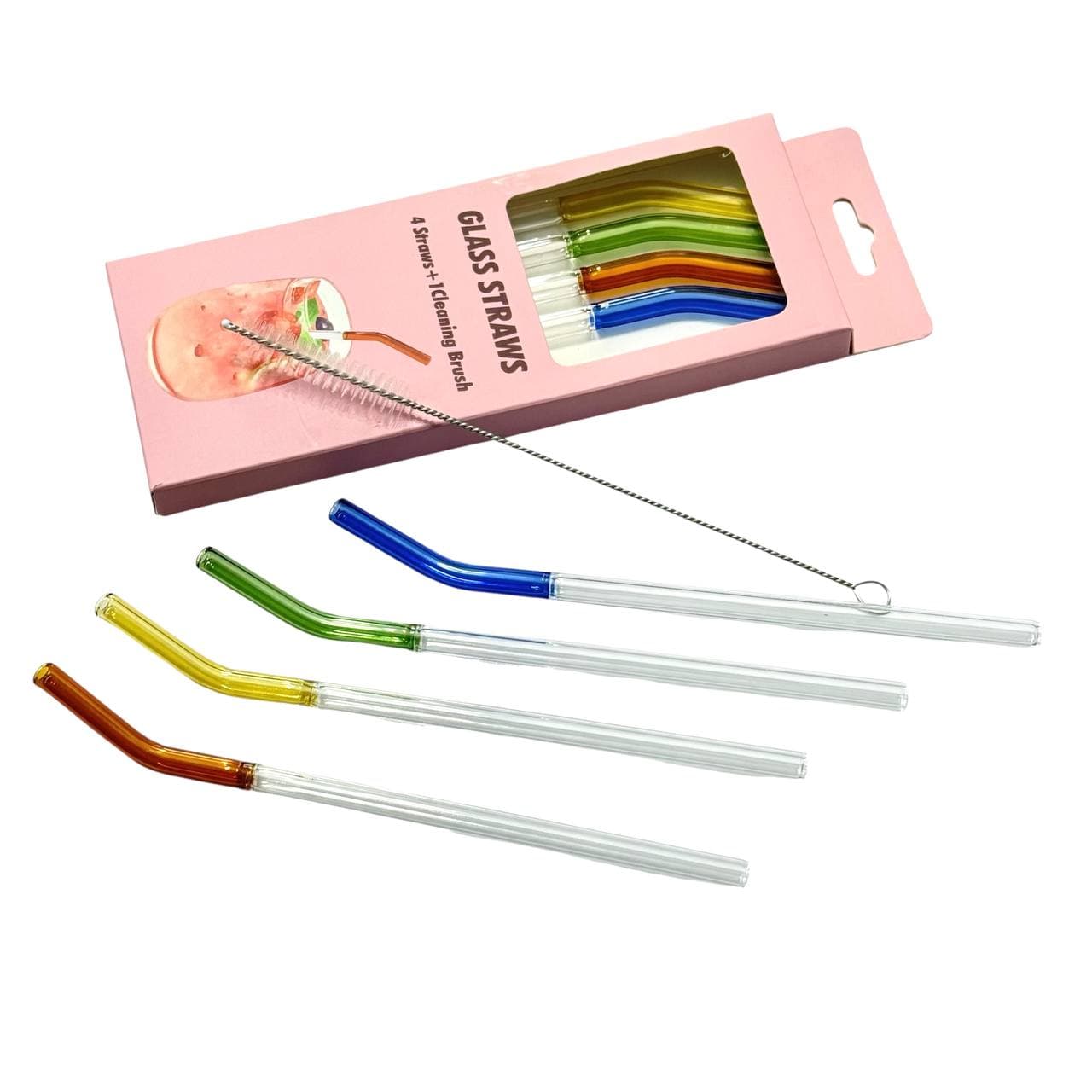 پک ۴ عددی نی شیشه ای رنگی به همراه فرچه