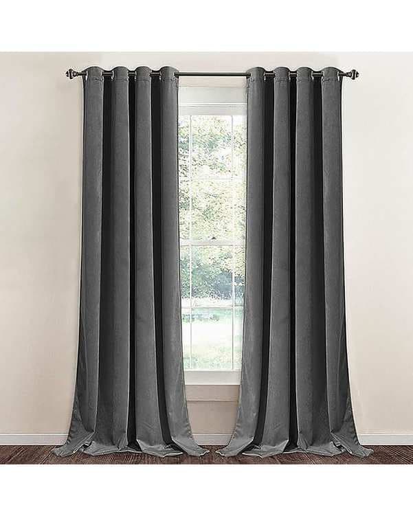 پرده آماده مخمل نوپه هوم Nopehome مدل پانچی طوسی تیره P14 سایز 140x280 سانتی متر