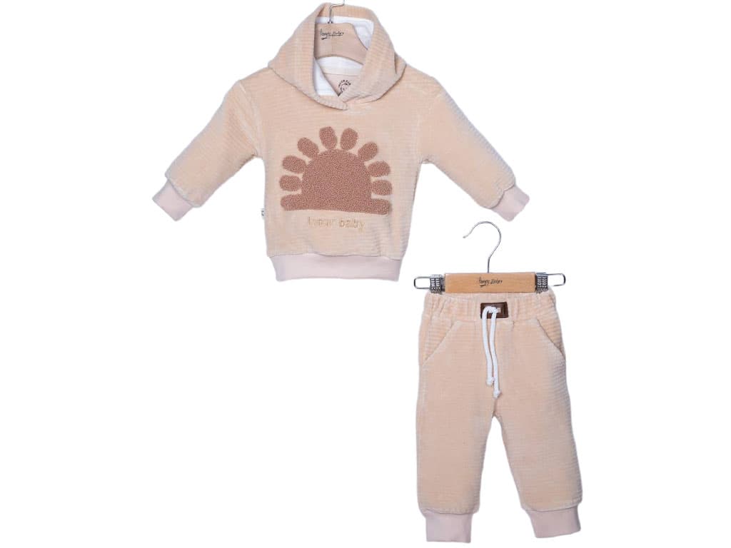 هودی و شلوار مخمل رنگ کرم طرح خورشید آی نور بیبی inoor baby