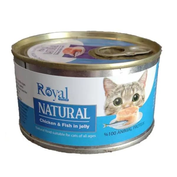 کنسرو نچرال گربه رویال کوکو طعم مرغ و ماهی در ژله Royal coco chicken & fish in jelly وزن ۲۲۰ گرم