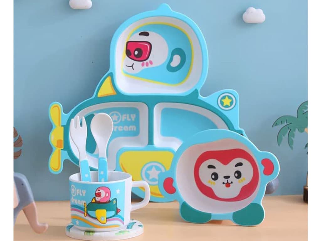 ظرف غذا کودک و نوزاد بامبو 5 تکه طرح میمون خلبان