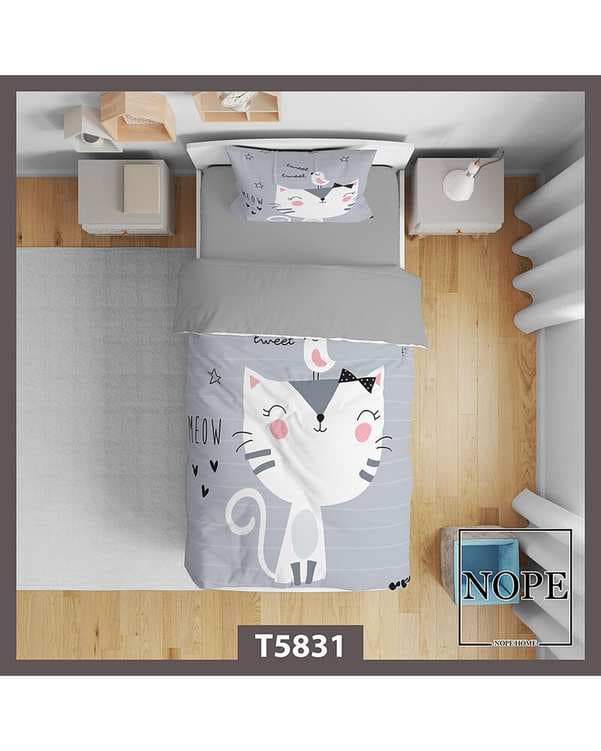 سرویس لحاف روتختی کودک یک نفره 5 تکه نوپه هوم Nopehome طرح بچگانه گربه کد T5831