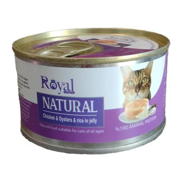 کنسرو نچرال گربه رویال کوکو طعم مرغ، صدف و برنج در ژله Royal coco chicken & oysters & rice in jelly وزن ۲۲۰ گرم