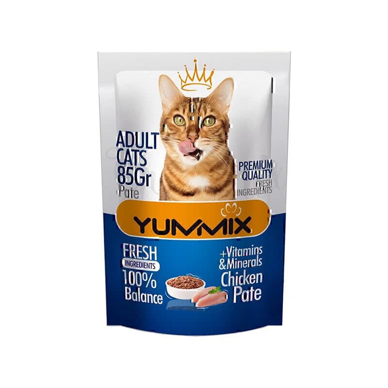 پوچ گربه بالغ یامیکس مدل پته با طعم مرغ Yummix With Chicken Pate Adult Cat Pouch وزن 85 گرم
