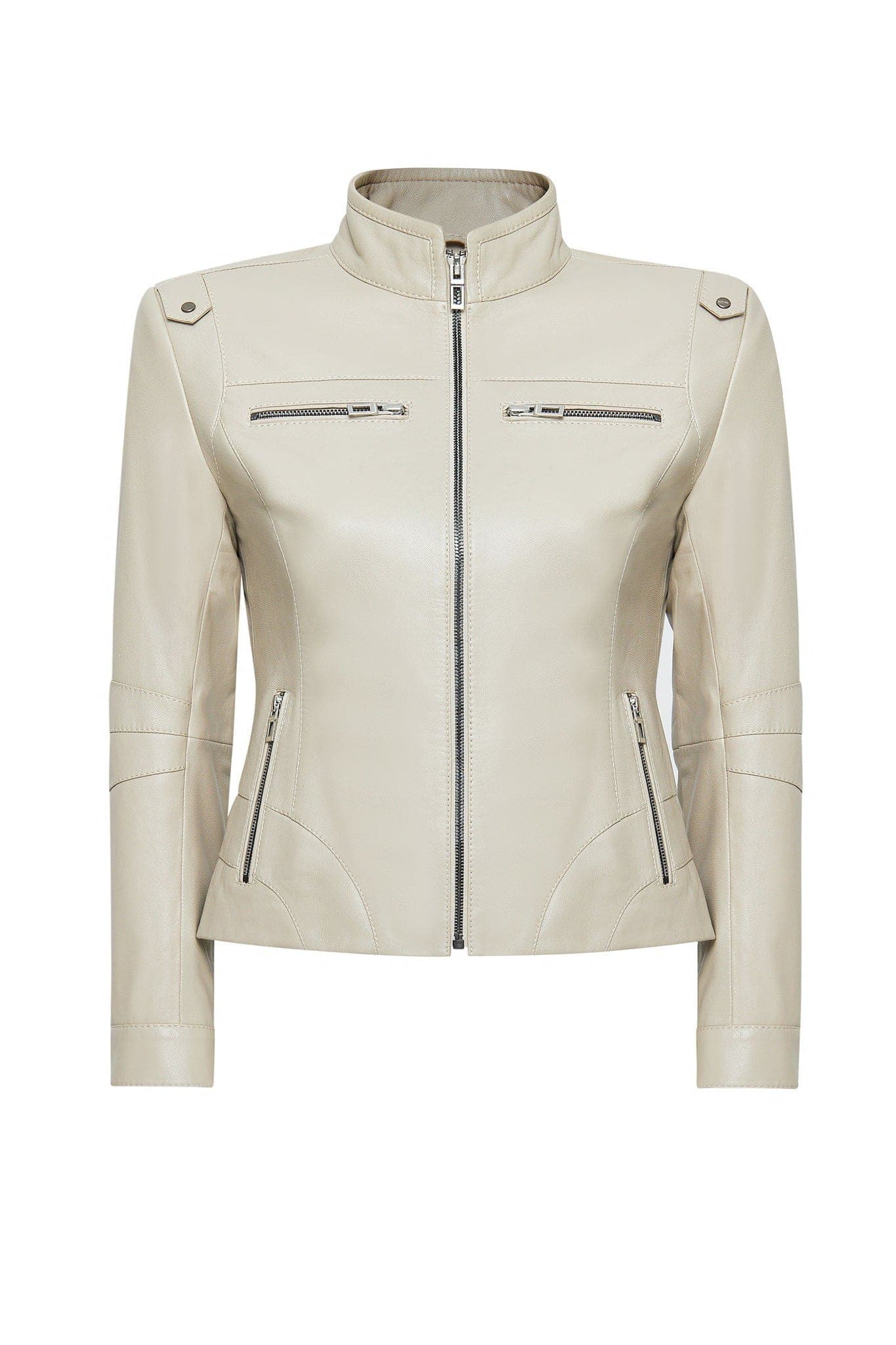 کت چرمی کوتاه بژ زنانه Derek دری مد