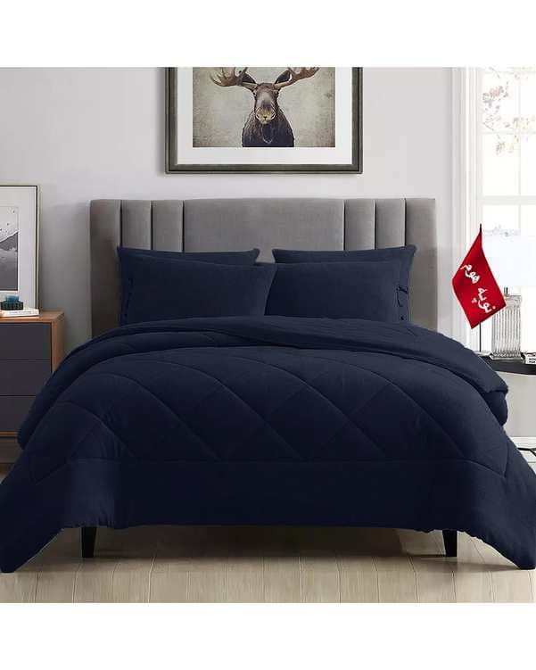 سرویس لحاف روتختی مینیمال کتان مخمل دو نفره 6 تکه سرمه ای نوپه هوم Nopehome طرح لوزی کد MKK14