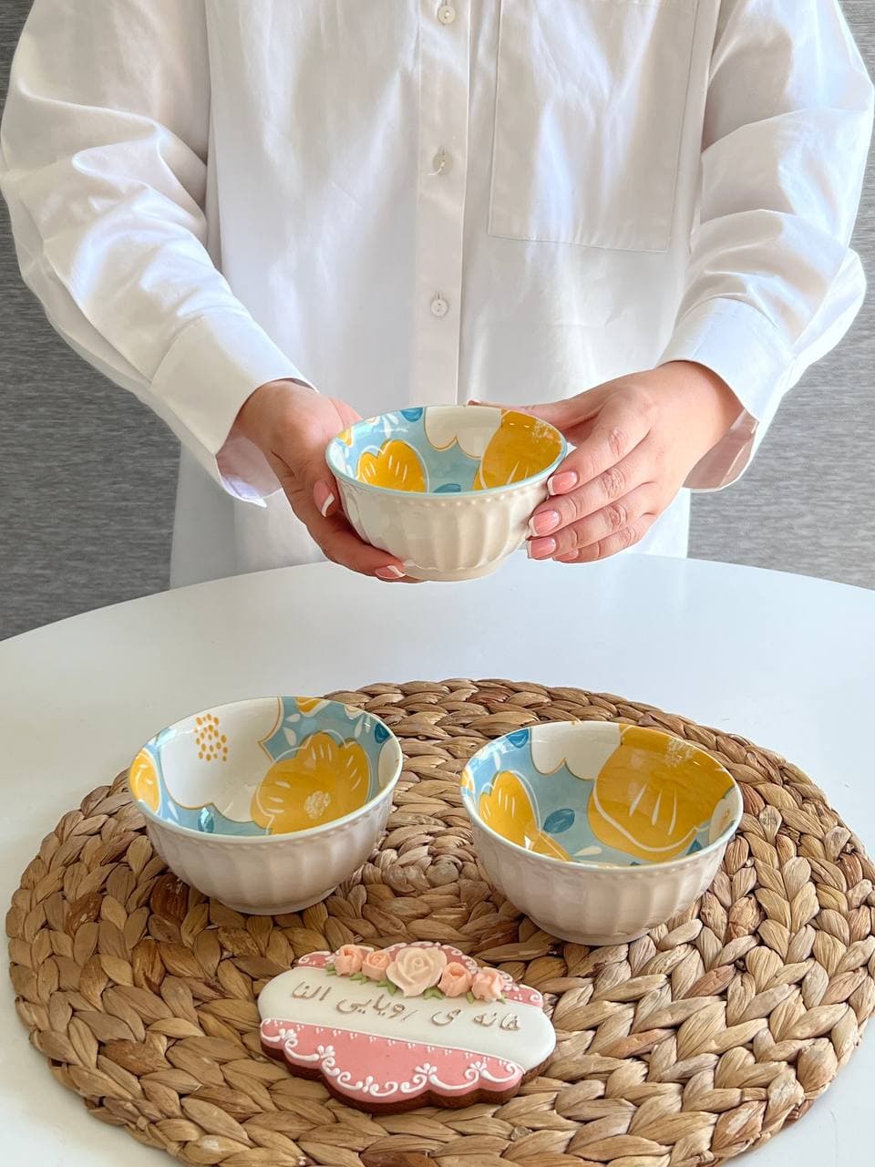 کاسه ماست خوری پاشاهوم- طرح 4 گل- طرح آبی