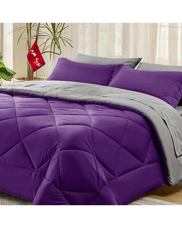 سرویس لحاف روتختی مینیمال دو نفره 6 تکه بنفش طوسی نوپه هوم Nopehome طرح لوزی کد 151