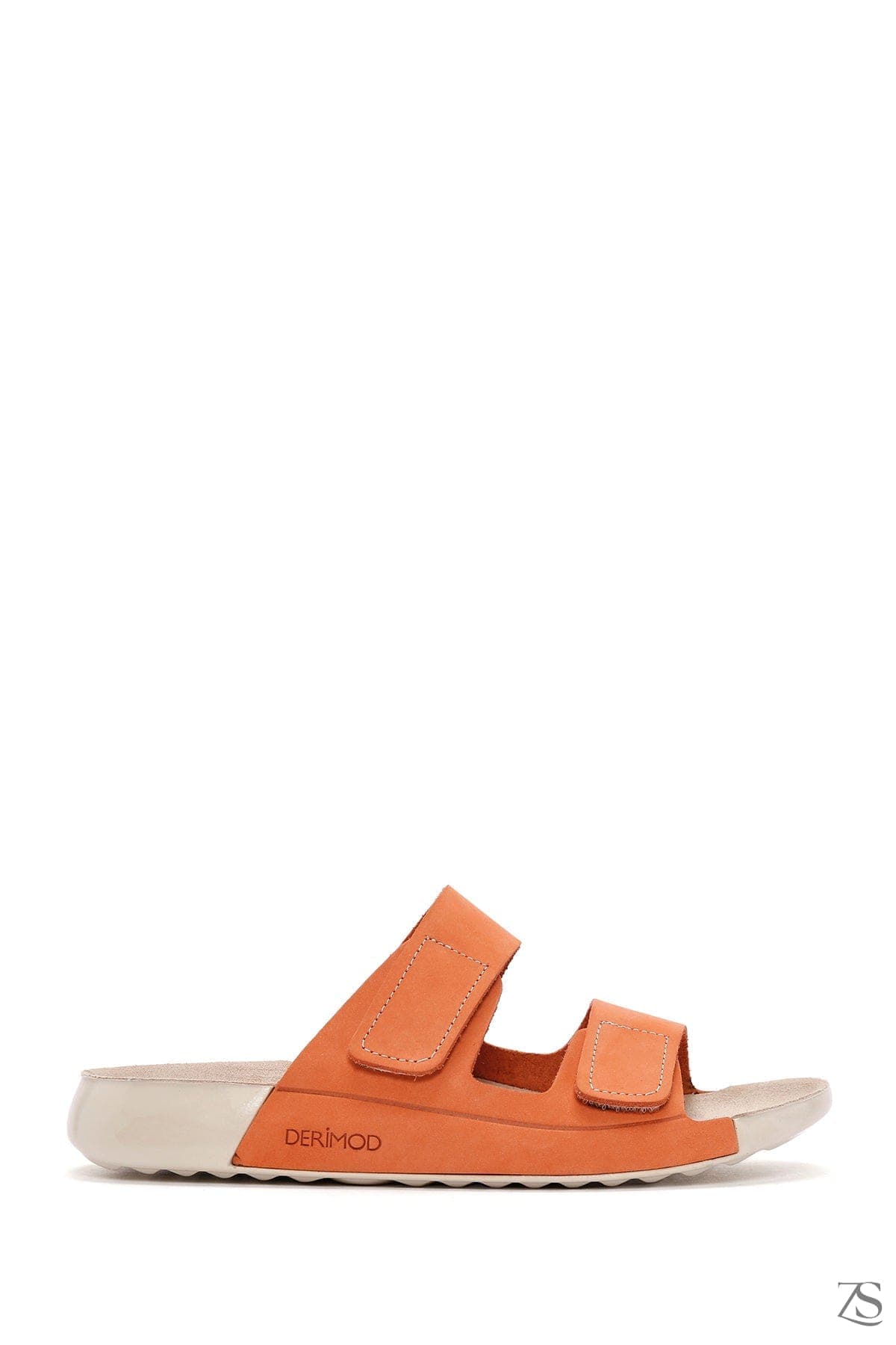 دمپایی راحتی زنانه چرم نوبوک نارنجی دو بندی دری مد