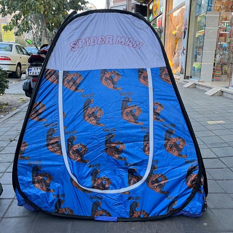 چادر بازی کودک سایز دونفره مدل فنری طرح مردعنکبوتی (اسپایدرمن) با پنجره زیپی