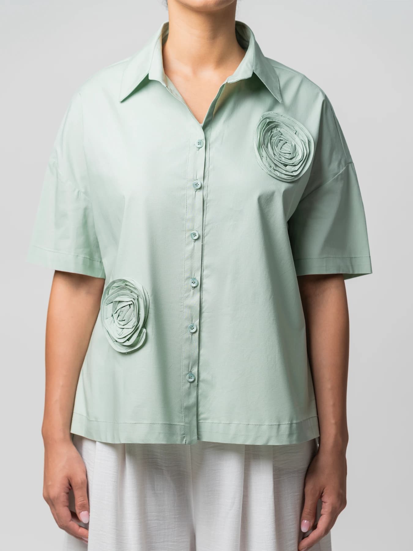 شومیز آستین کوتاه طرح دو گل پوپلین