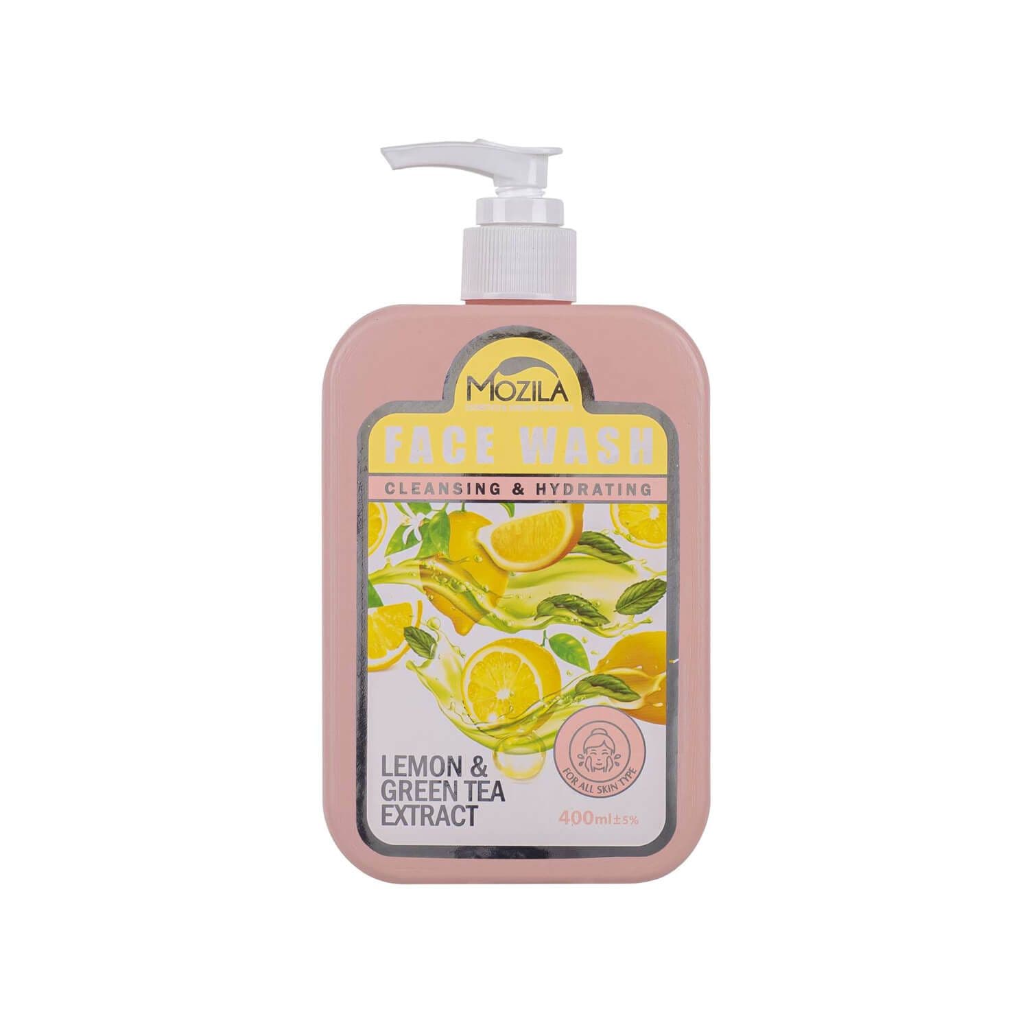 ژل شستشوی صورت موزیلا حاوی عصاره چای سبز و لیمو ترش مناسب انواع پوست حجم 400 میلی لیتر