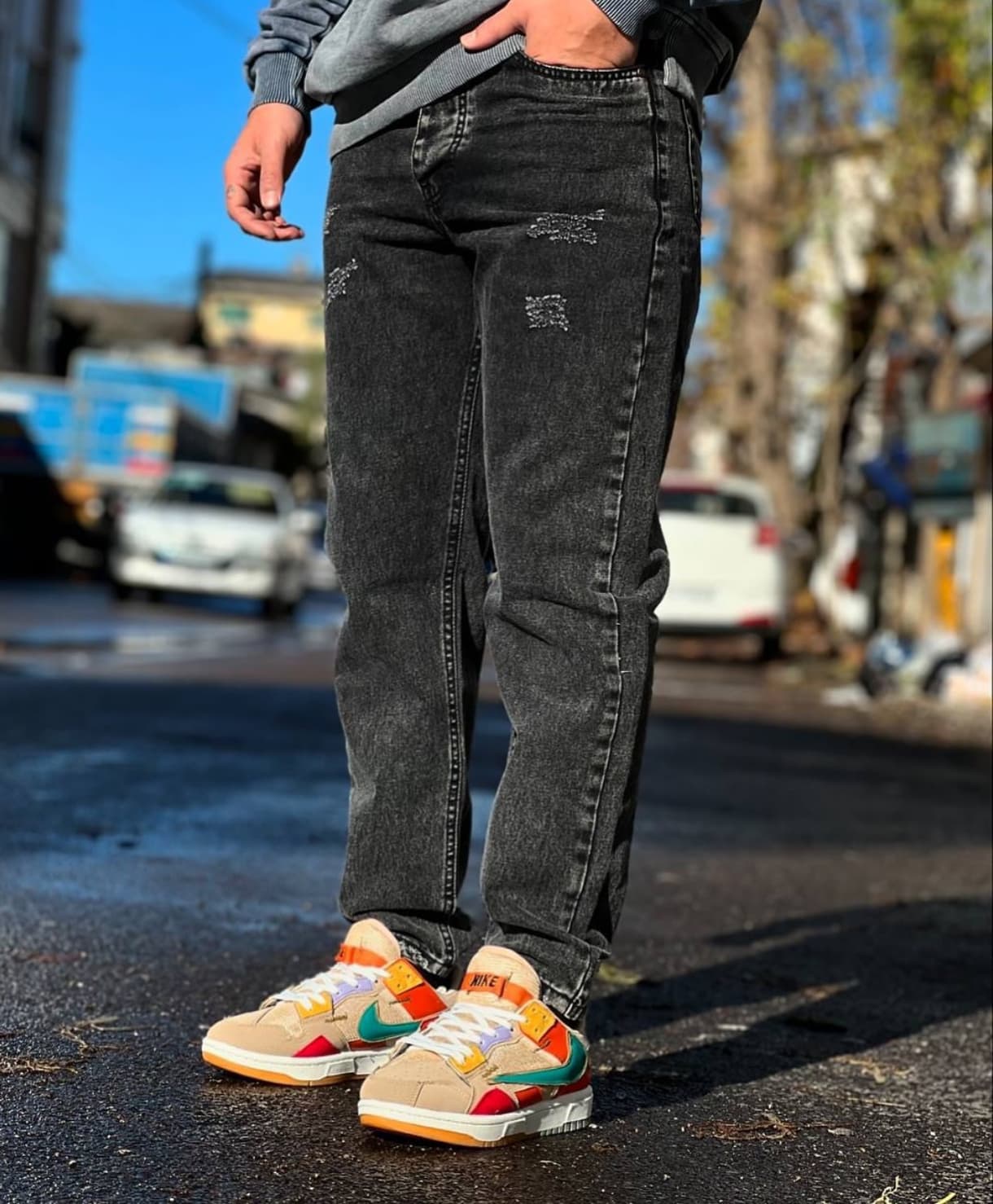 شلوار بوی فرند مردانه ذغالی پارچه جین کجراه | بهترین قیمت و کیفیت