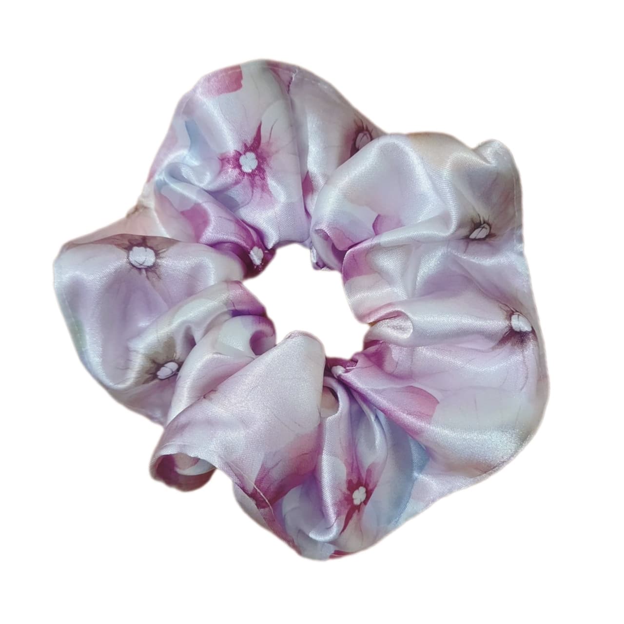 کش مو زنانه مدل اسکرانچی ساتن ابریشم طرح گل آبرنگی