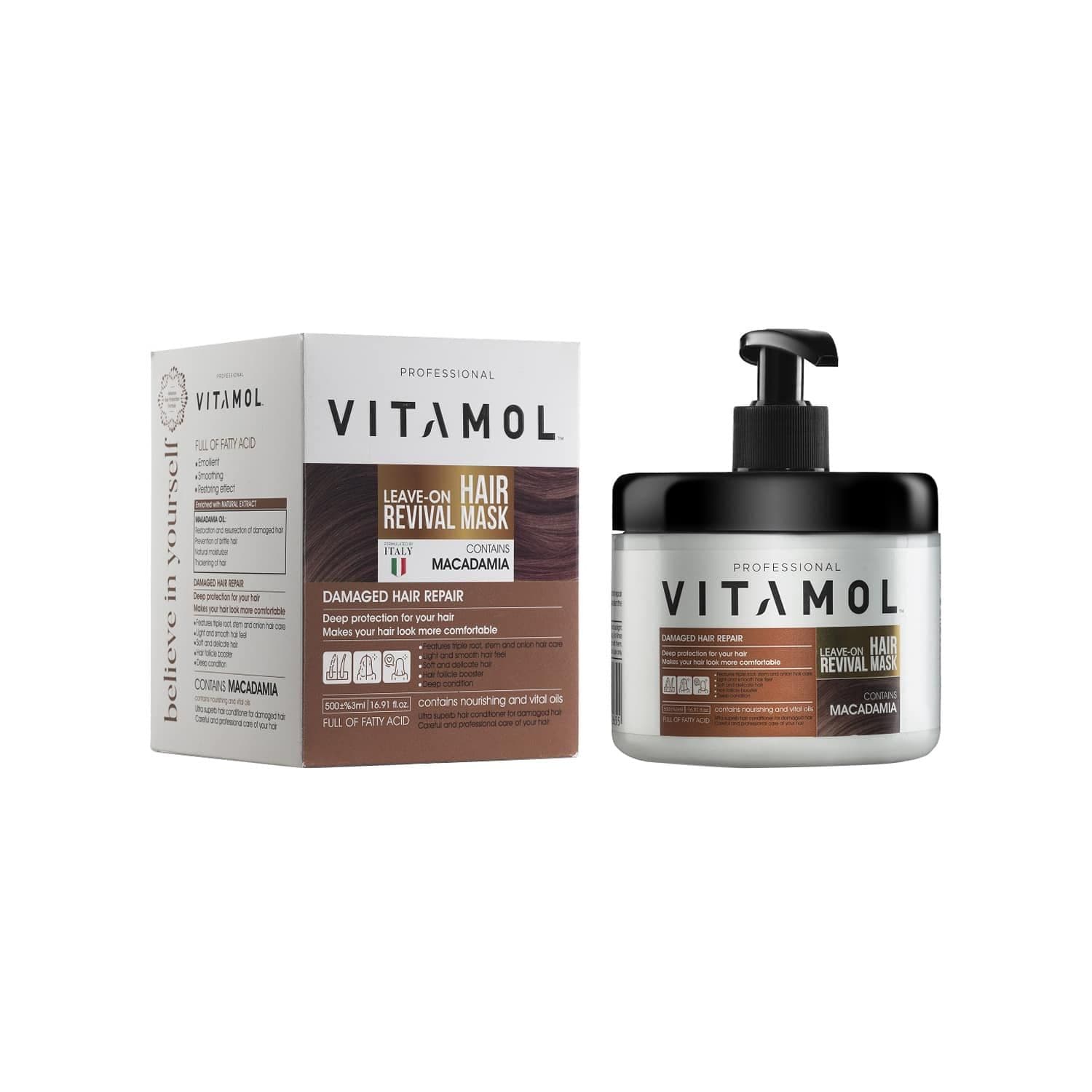 ماسک مو بدون آبکشی ویتامول مدل ماکادمیا حجم 500 میلی لیتر