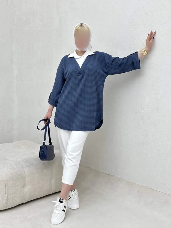 شومیز مانتویی آستین تک دکمه