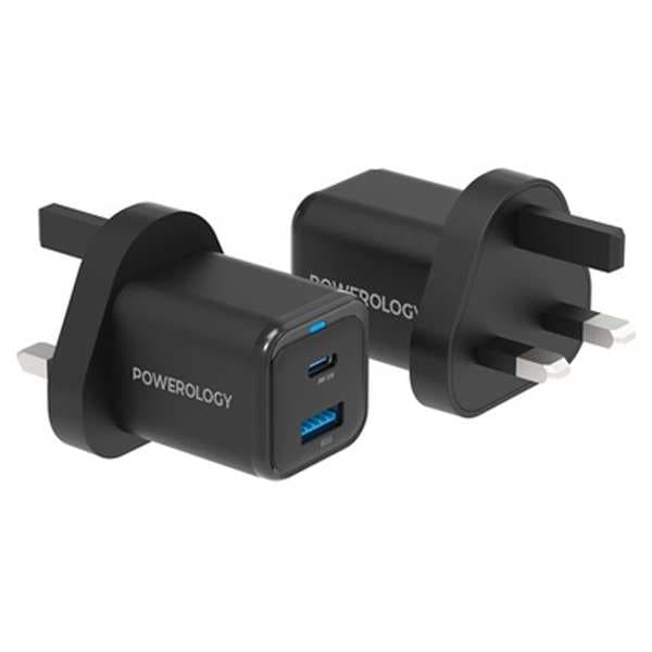 شارژر دیواری فست شارژ تایپ سی و یو اس بی 35 وات پاورولوژی PWCUQC023