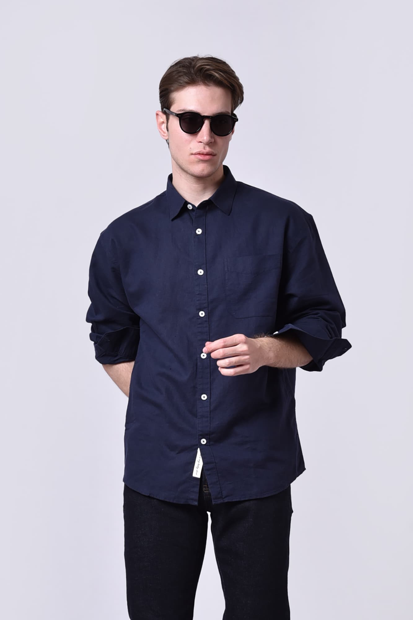 پیراهن آستین بلند یقه دار لینن