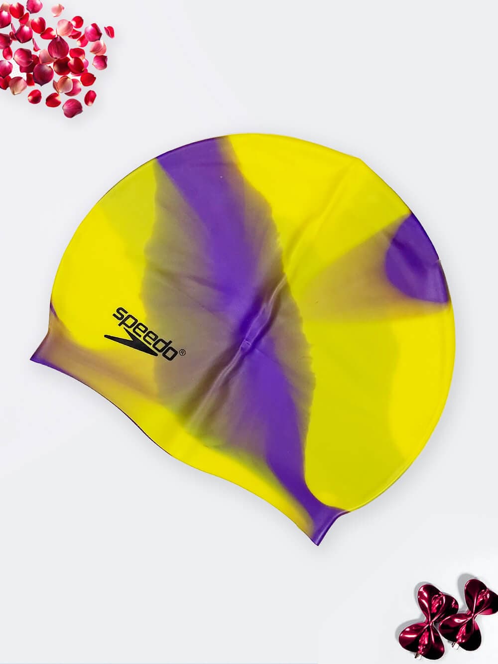 کلاه استخر طرح آبرنگ به رنگ زرد و بنفش اسپیدو ( Speedo ) زنانه و مردانه ارزان