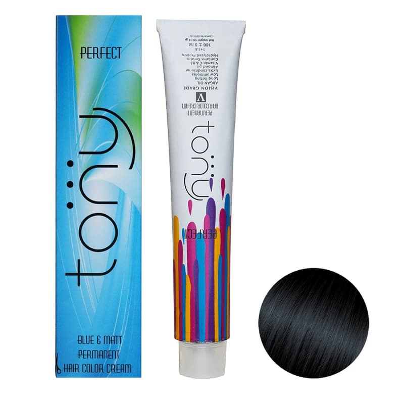 رنگ مو تونی سری دودی شماره 1.1 حجم 100 میلی لیتر رنگ مشکی پرکلاغی