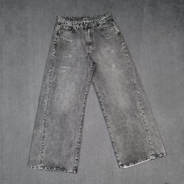 شلوار جین دخترانه شافل بگ خاکستری کد 27121