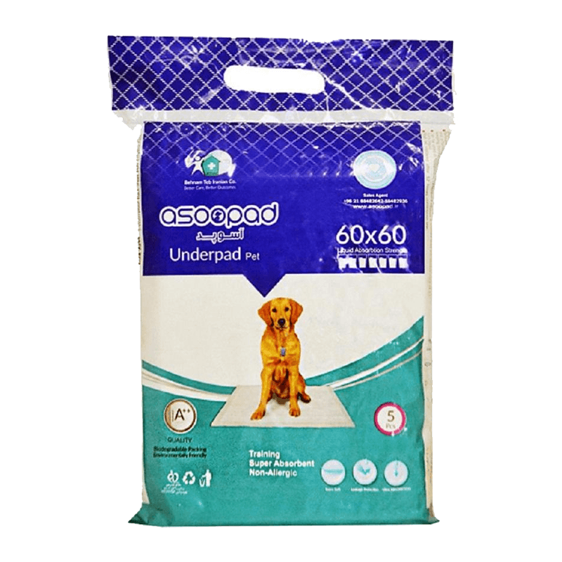 پد زیرانداز بهداشتی سگ و گربه آسوپد 60*60 بسته 5 عددی