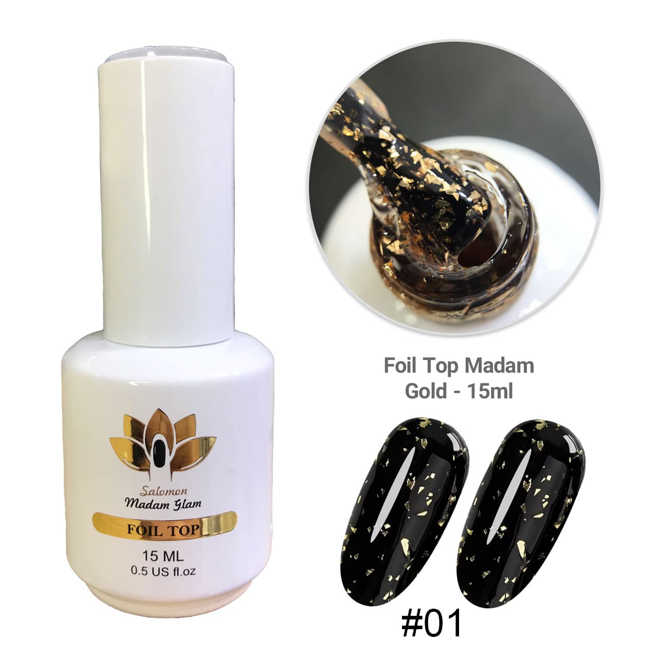 تاپ ژل کاشت ناخن ورق طلا مادام گلم روسی 15 میل – Madam Glam